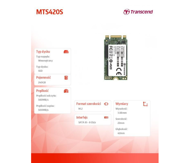 Transcend 240GB M.2 2242 SATA MTS 420S - 699958 - zdjęcie 3